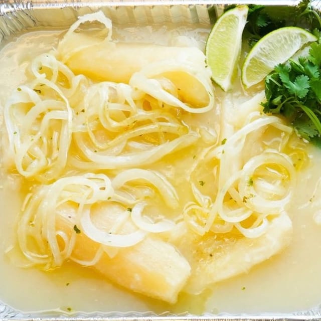 Yucca Con Mojo, Yucca in Garlic Sauce 1/2 Tray.
